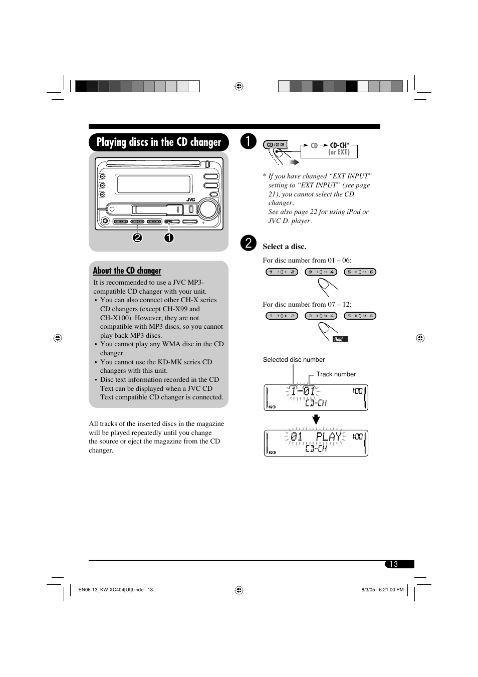 Playing discs in the cd changer | JVC W-XC406 User Manual | Page 47 / 66