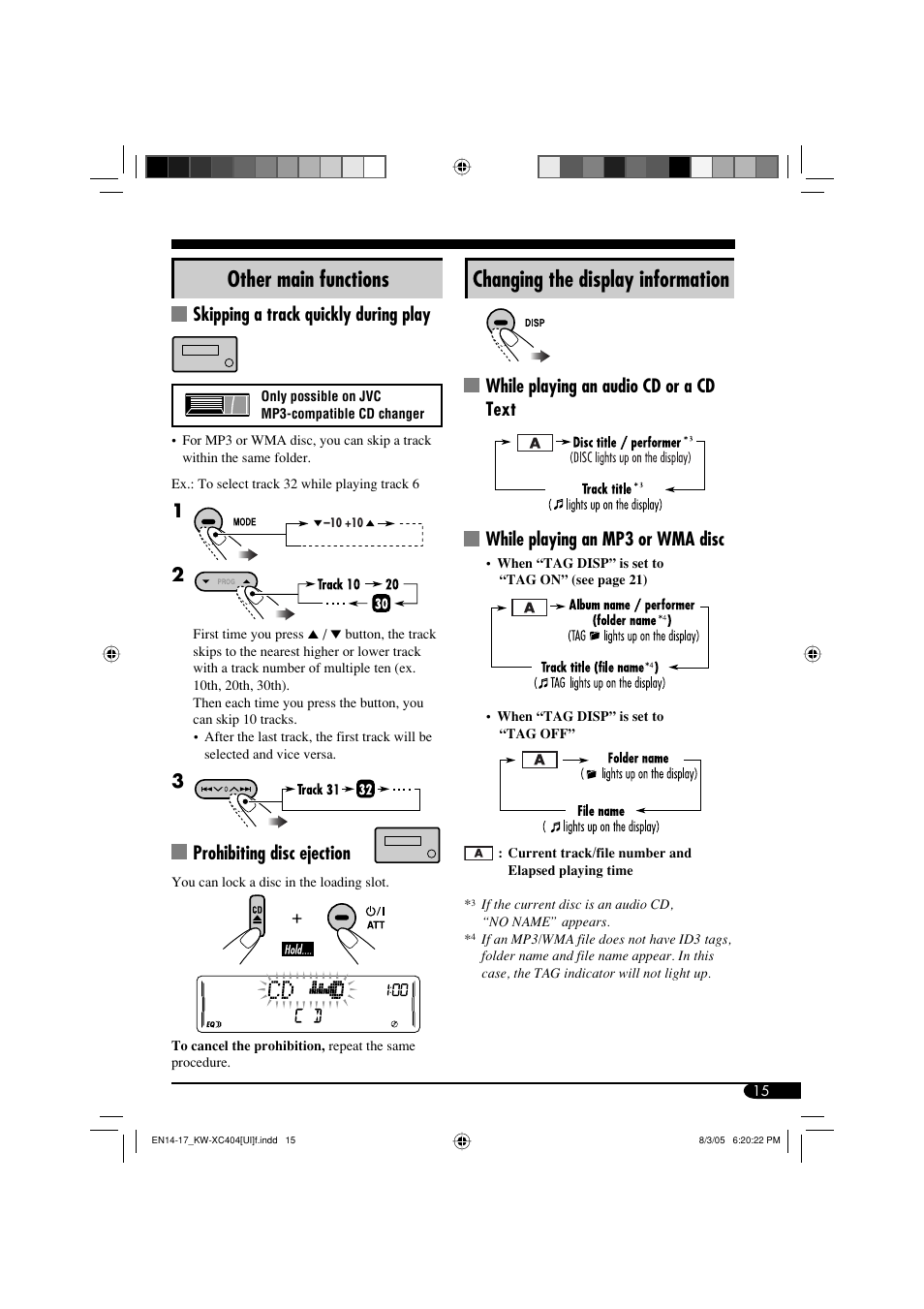 Other main functions, Changing the display information | JVC W-XC406 User Manual | Page 49 / 66