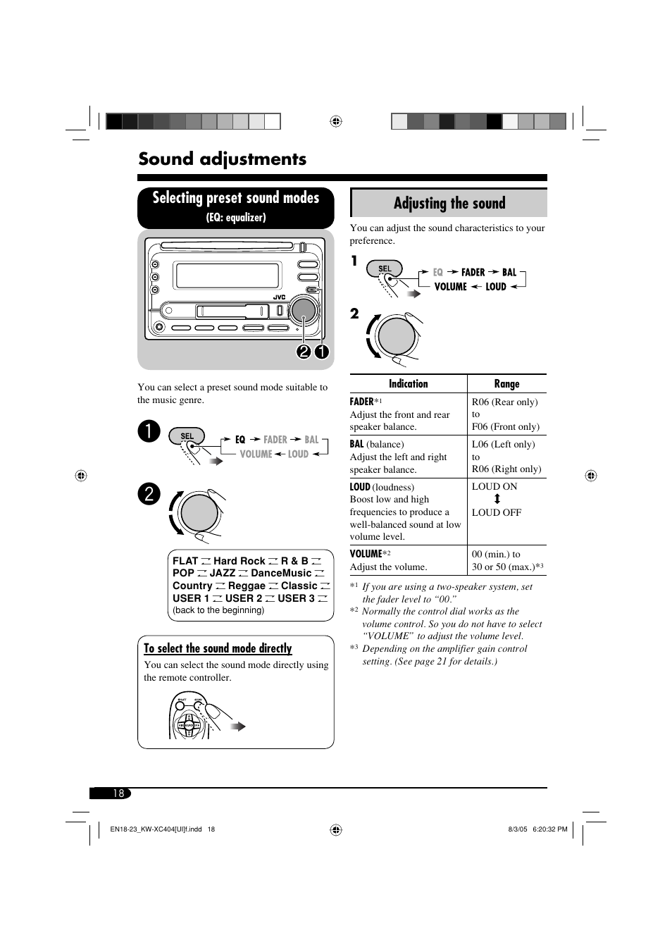 Sound adjustments, Selecting preset sound modes, Adjusting the sound | JVC W-XC406 User Manual | Page 52 / 66