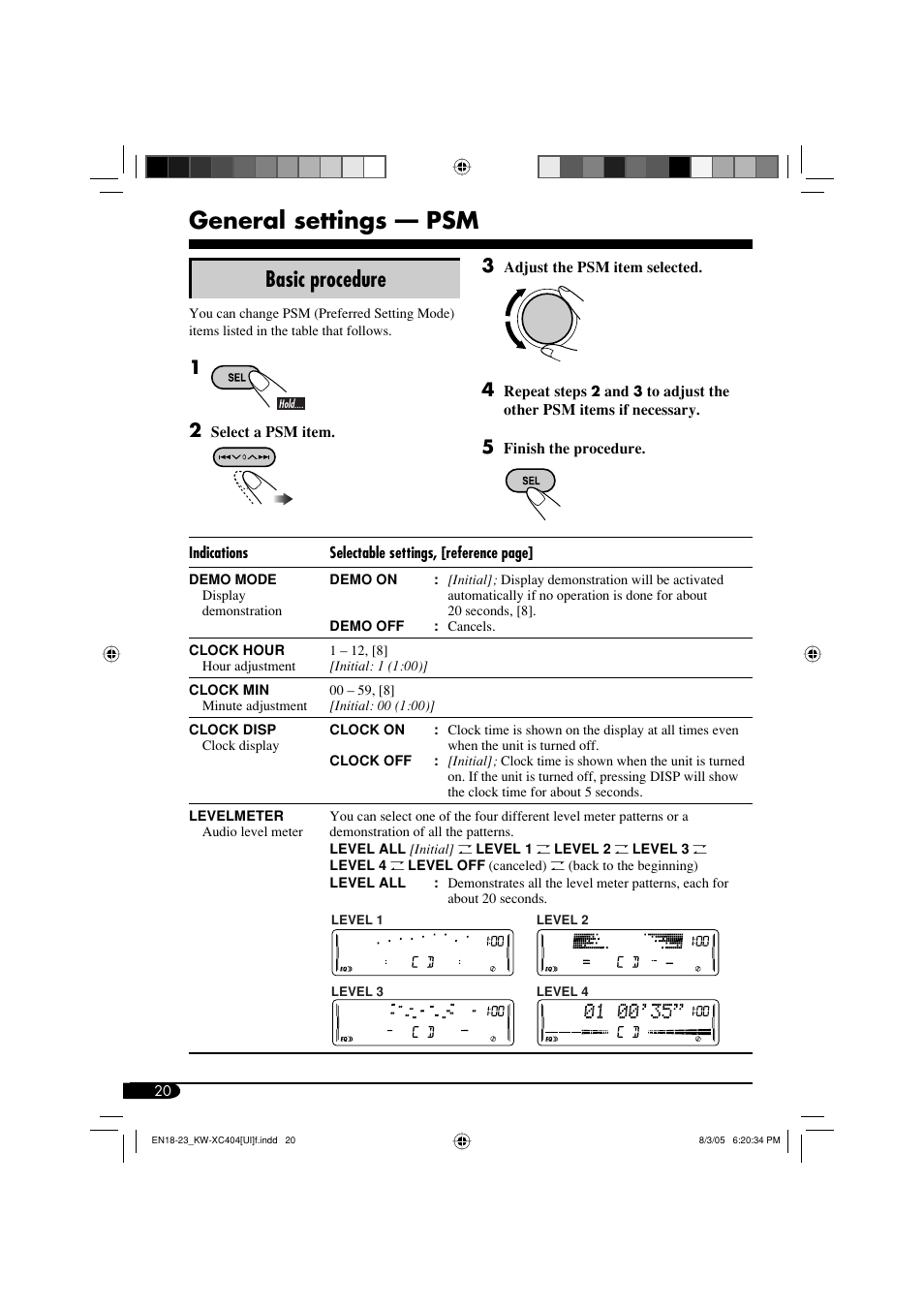 General settings — psm, Basic procedure | JVC W-XC406 User Manual | Page 54 / 66