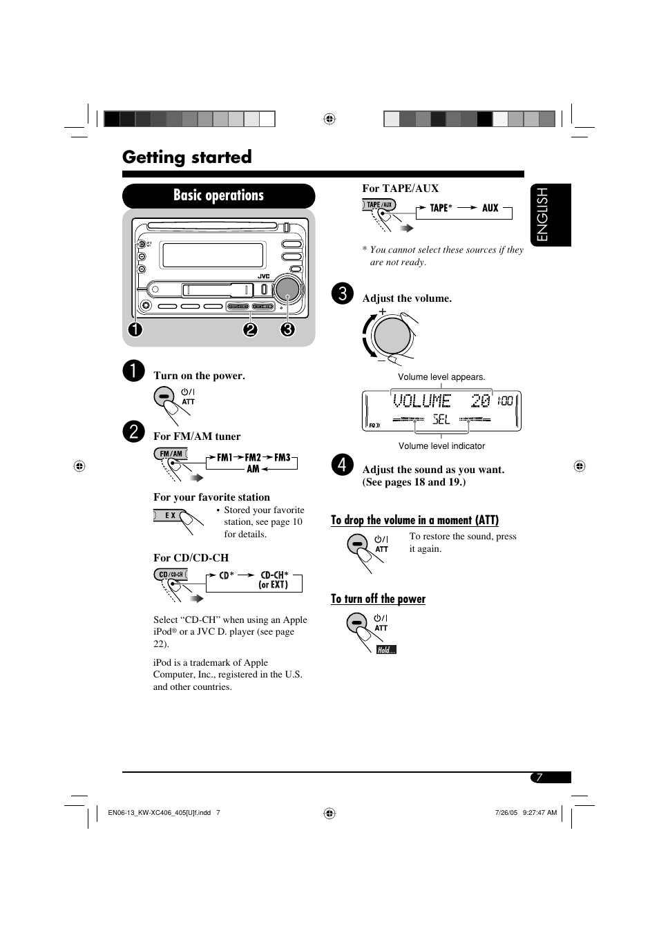 Getting started, Basic operations | JVC W-XC406 User Manual | Page 7 / 66