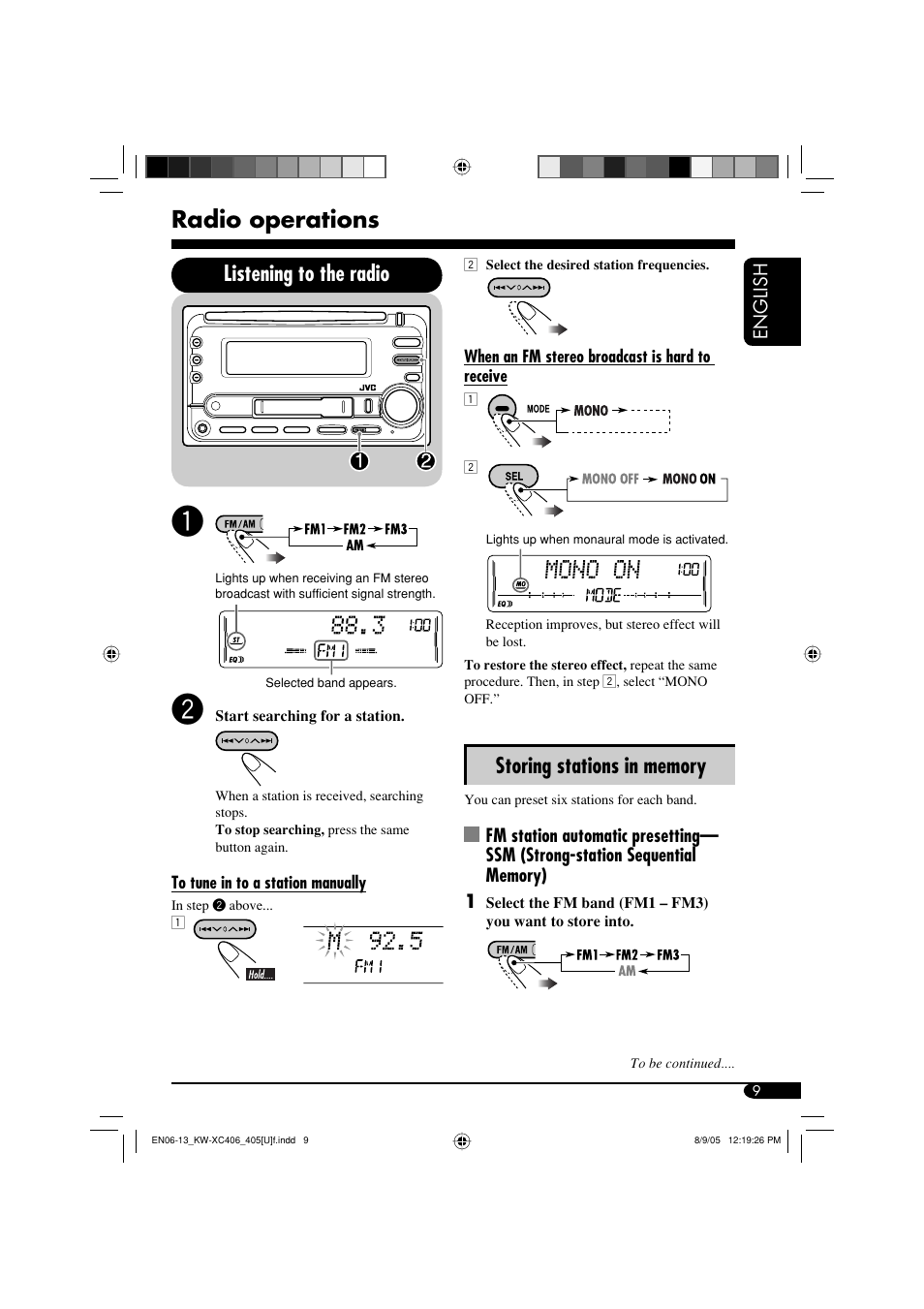 Radio operations, Listening to the radio | JVC W-XC406 User Manual | Page 9 / 66