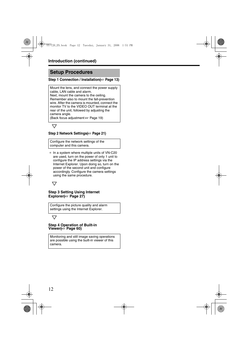 Setup procedures | JVC VN-C20 User Manual | Page 12 / 76