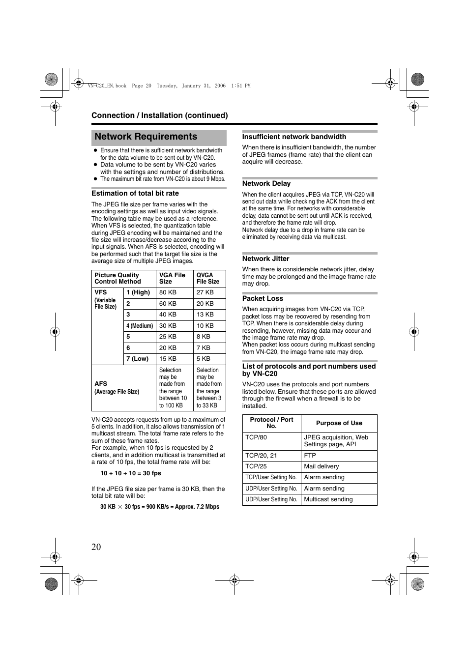 Network requirements | JVC VN-C20 User Manual | Page 20 / 76