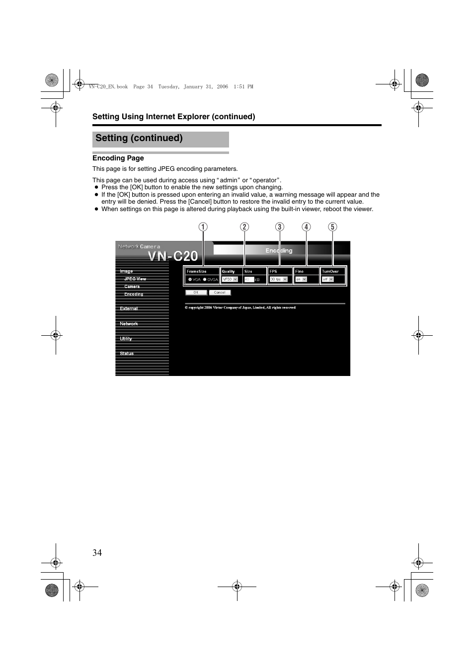 Setting (continued) | JVC VN-C20 User Manual | Page 34 / 76
