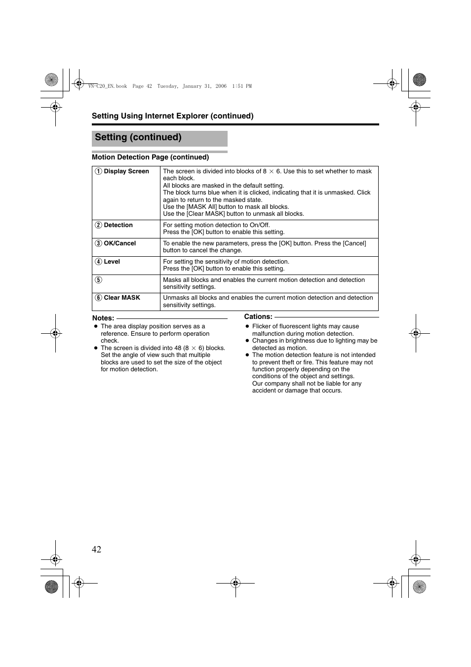 Setting (continued) | JVC VN-C20 User Manual | Page 42 / 76