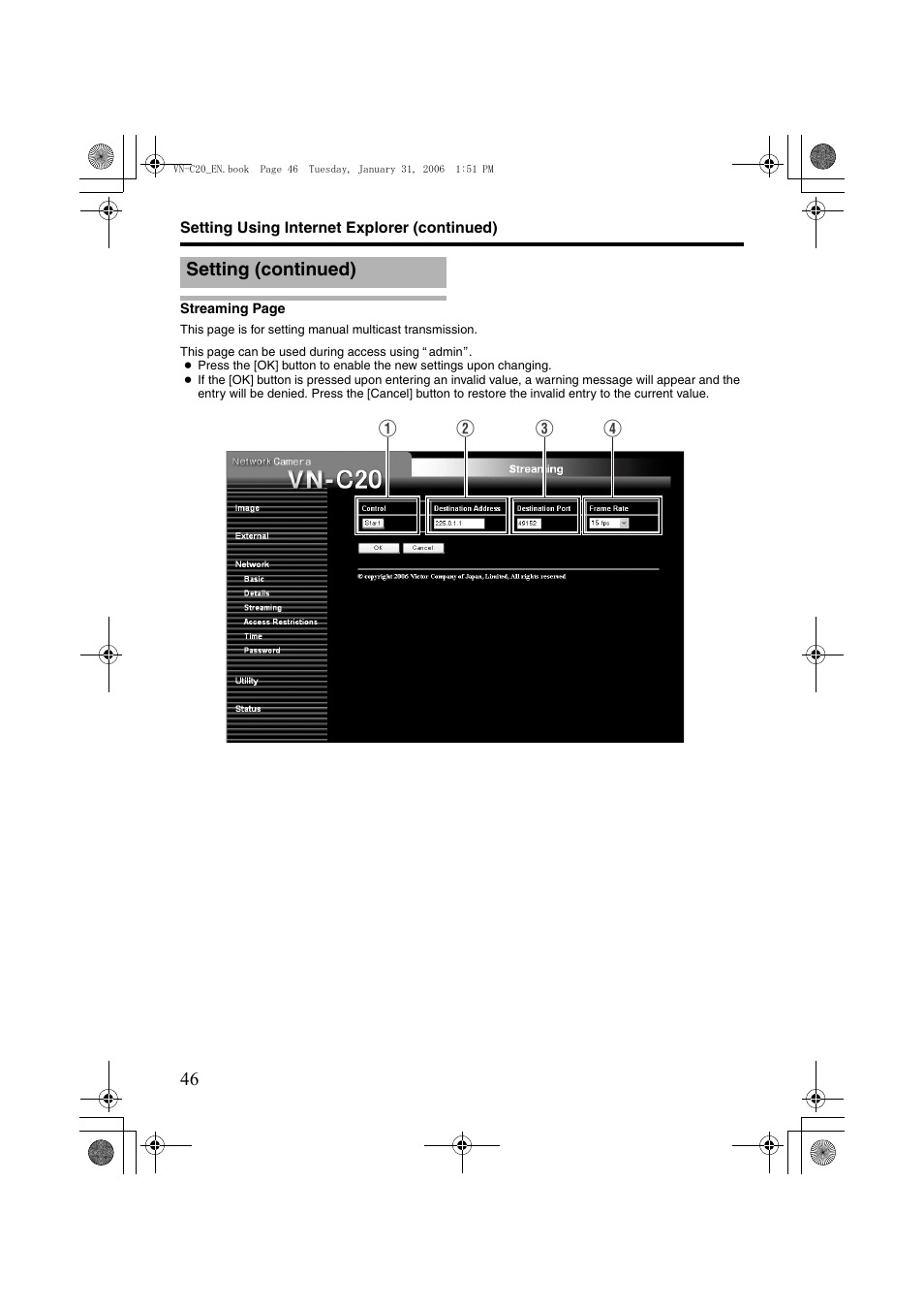 Setting (continued) | JVC VN-C20 User Manual | Page 46 / 76