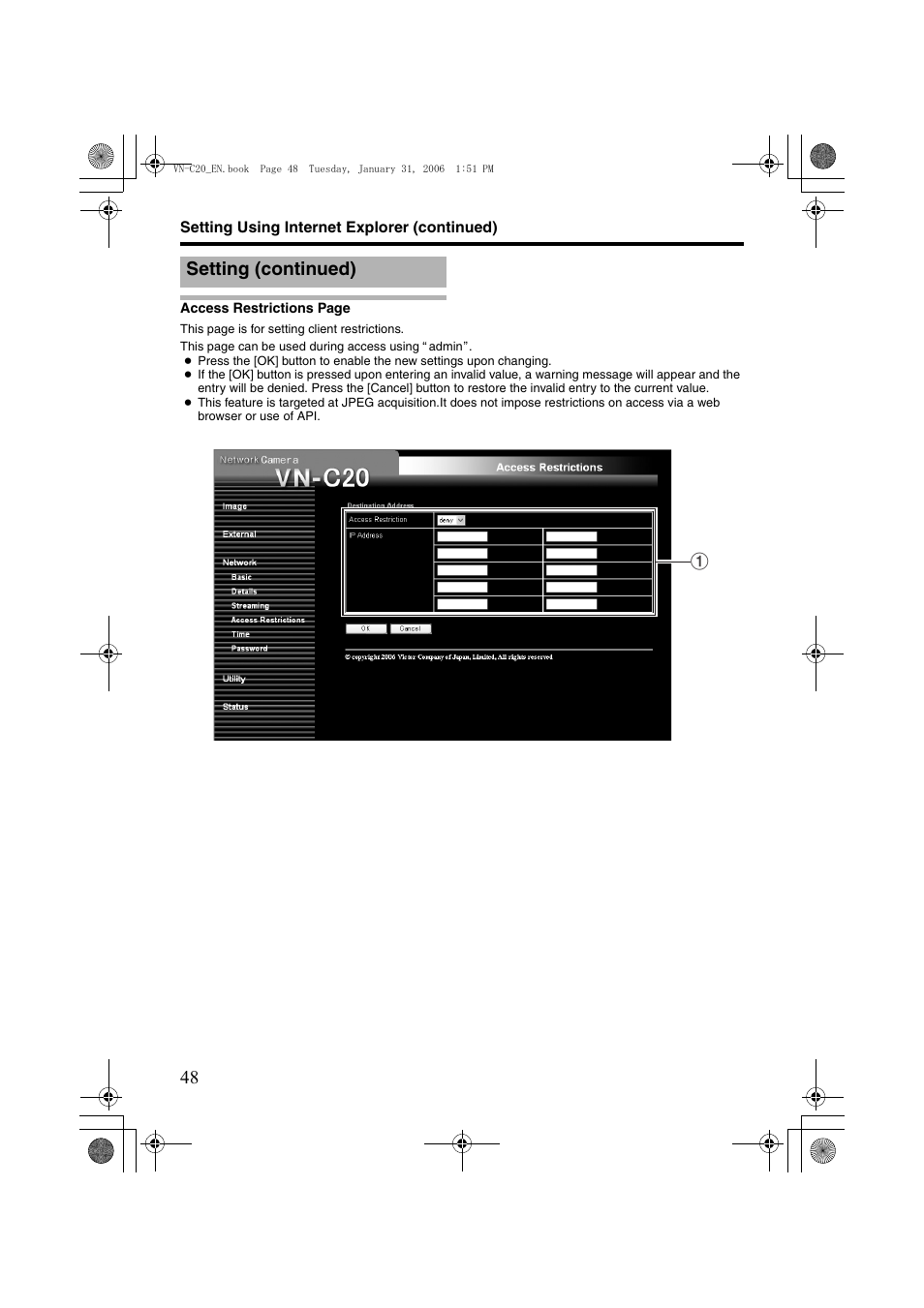 Setting (continued) | JVC VN-C20 User Manual | Page 48 / 76