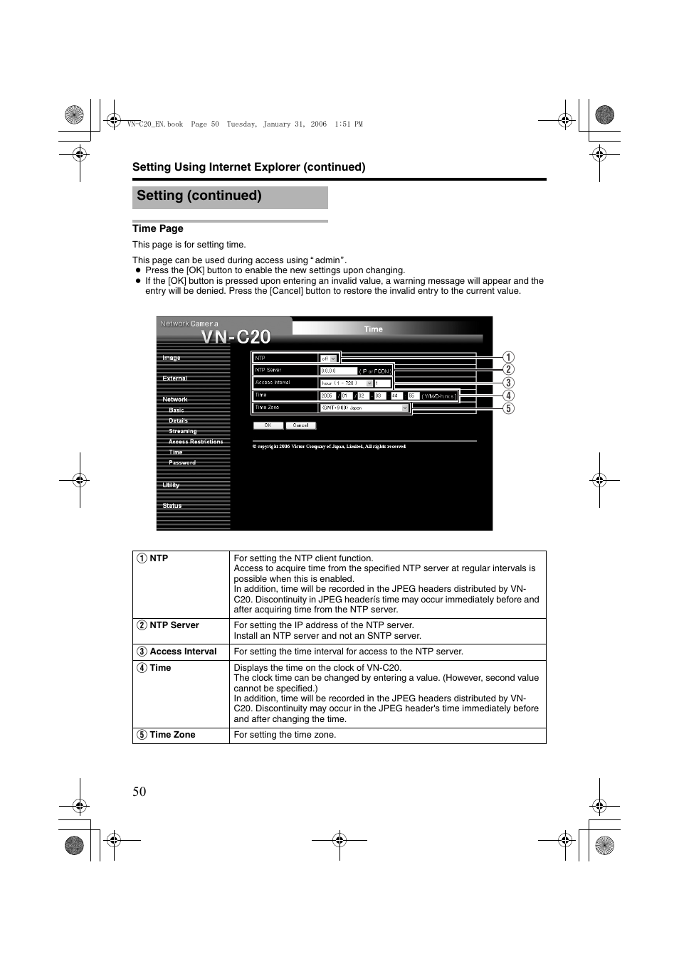 Setting (continued) | JVC VN-C20 User Manual | Page 50 / 76