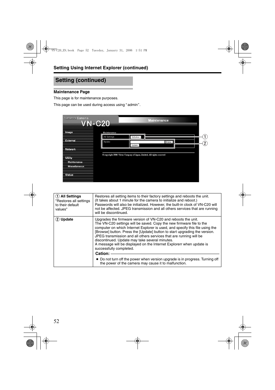 Setting (continued) | JVC VN-C20 User Manual | Page 52 / 76