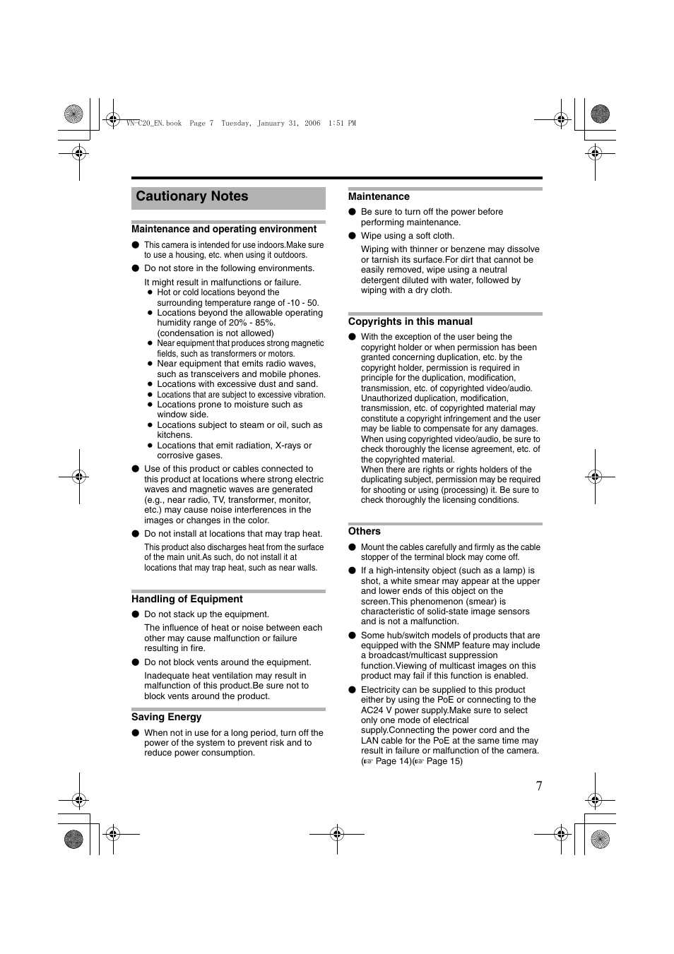 Cautionary notes | JVC VN-C20 User Manual | Page 7 / 76