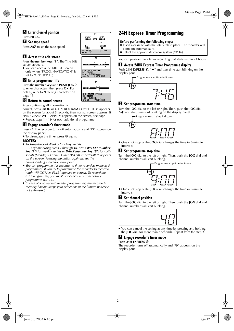 24h express timer programming | JVC 0703-AH-PJ-BJ User Manual | Page 12 / 28