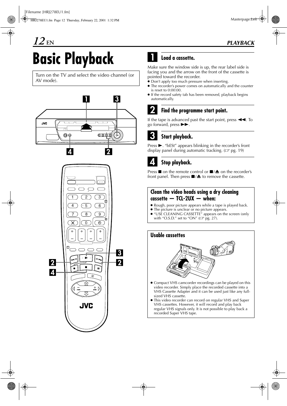 Basic playback | JVC HR-J278EU User Manual | Page 12 / 40