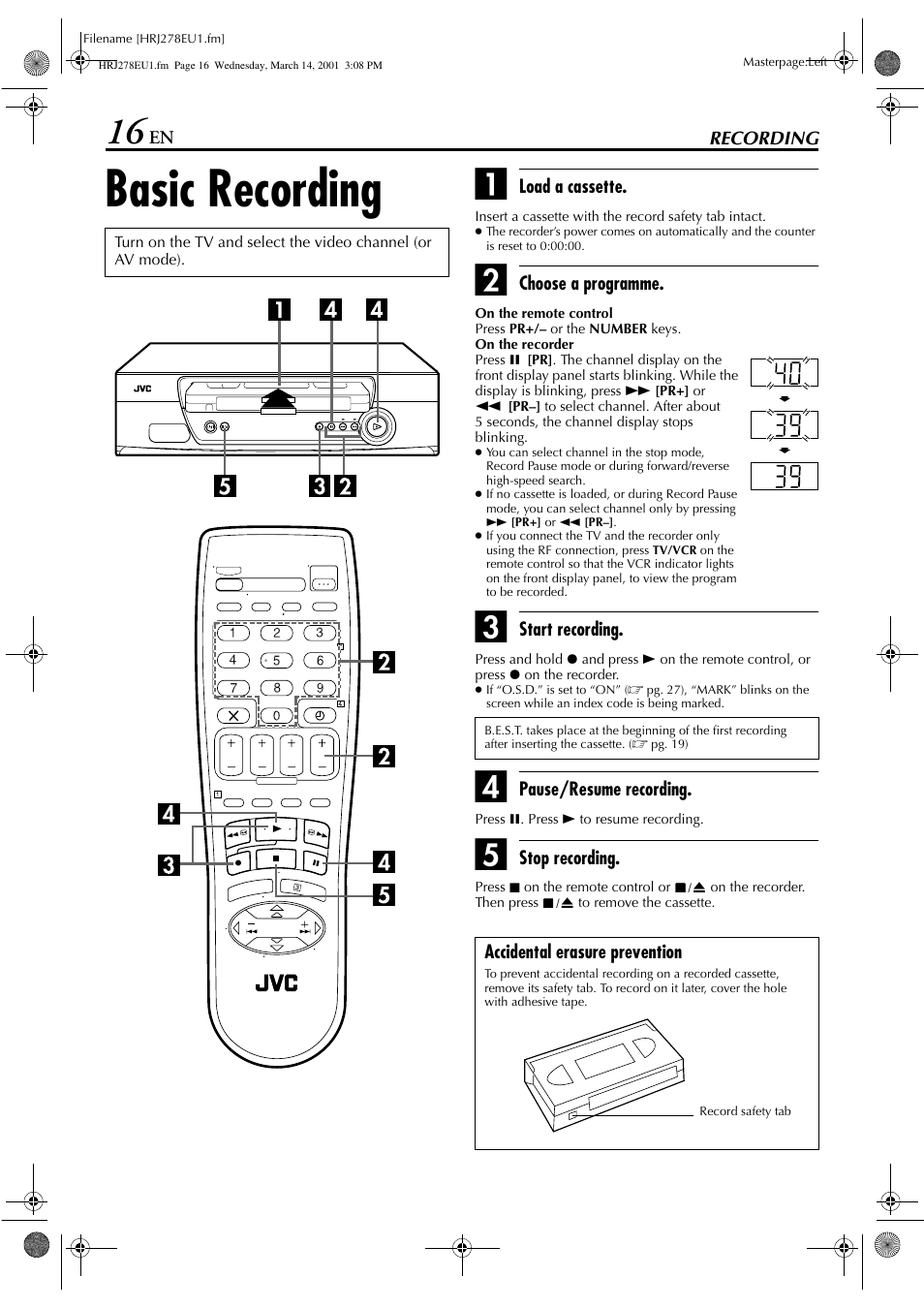 Basic recording | JVC HR-J278EU User Manual | Page 16 / 40