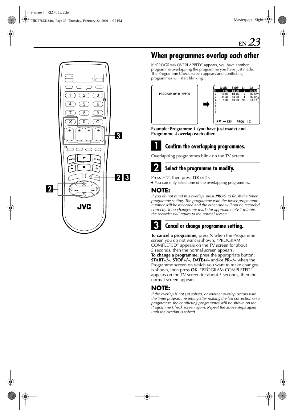 When programmes overlap each other | JVC HR-J278EU User Manual | Page 23 / 40
