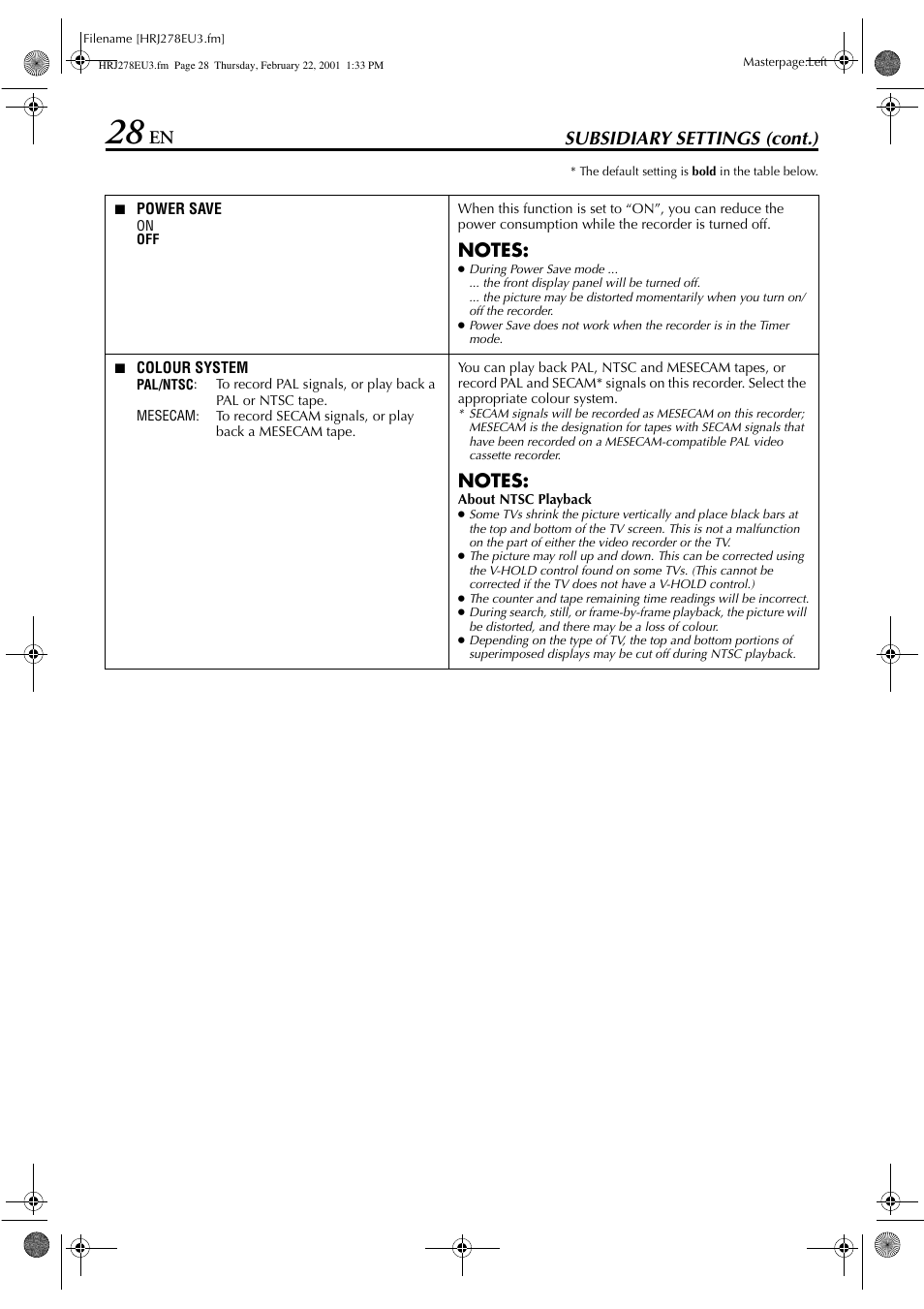 En subsidiary settings (cont.) | JVC HR-J278EU User Manual | Page 28 / 40