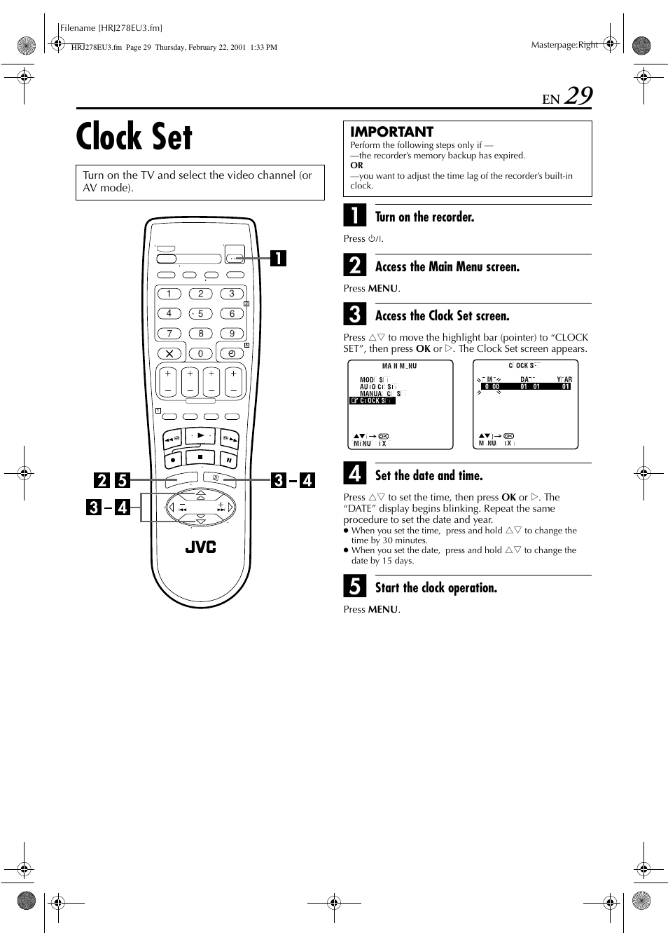 Clock set | JVC HR-J278EU User Manual | Page 29 / 40
