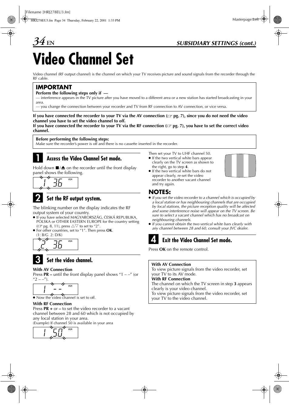 Video channel set | JVC HR-J278EU User Manual | Page 34 / 40