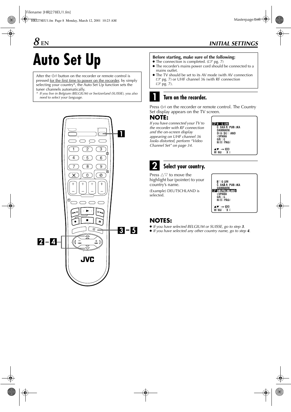 Auto set up | JVC HR-J278EU User Manual | Page 8 / 40