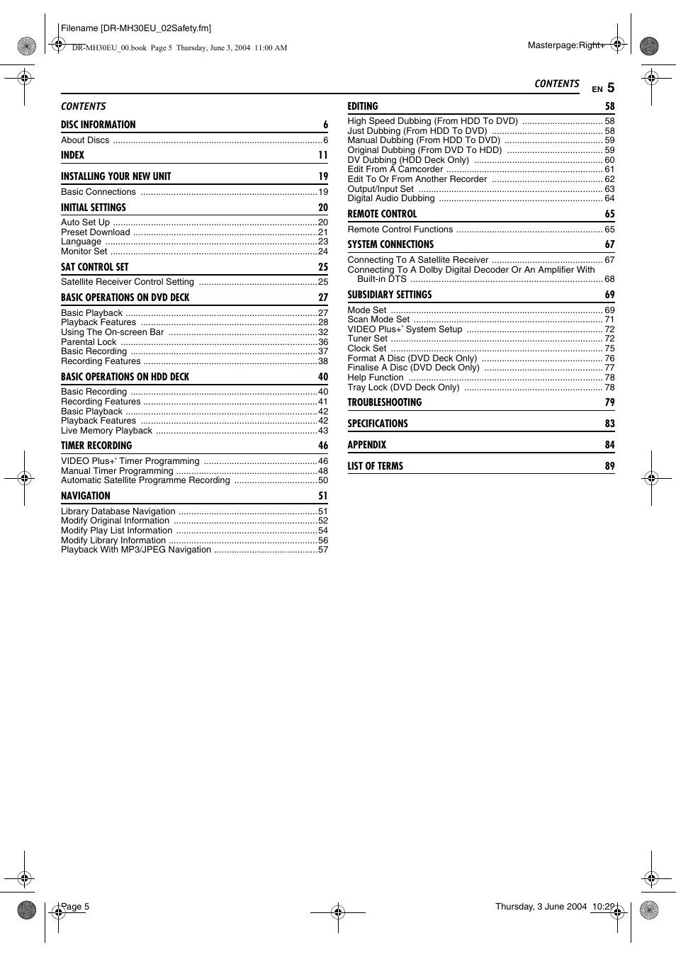 JVC DR-MH20B User Manual | Page 5 / 92