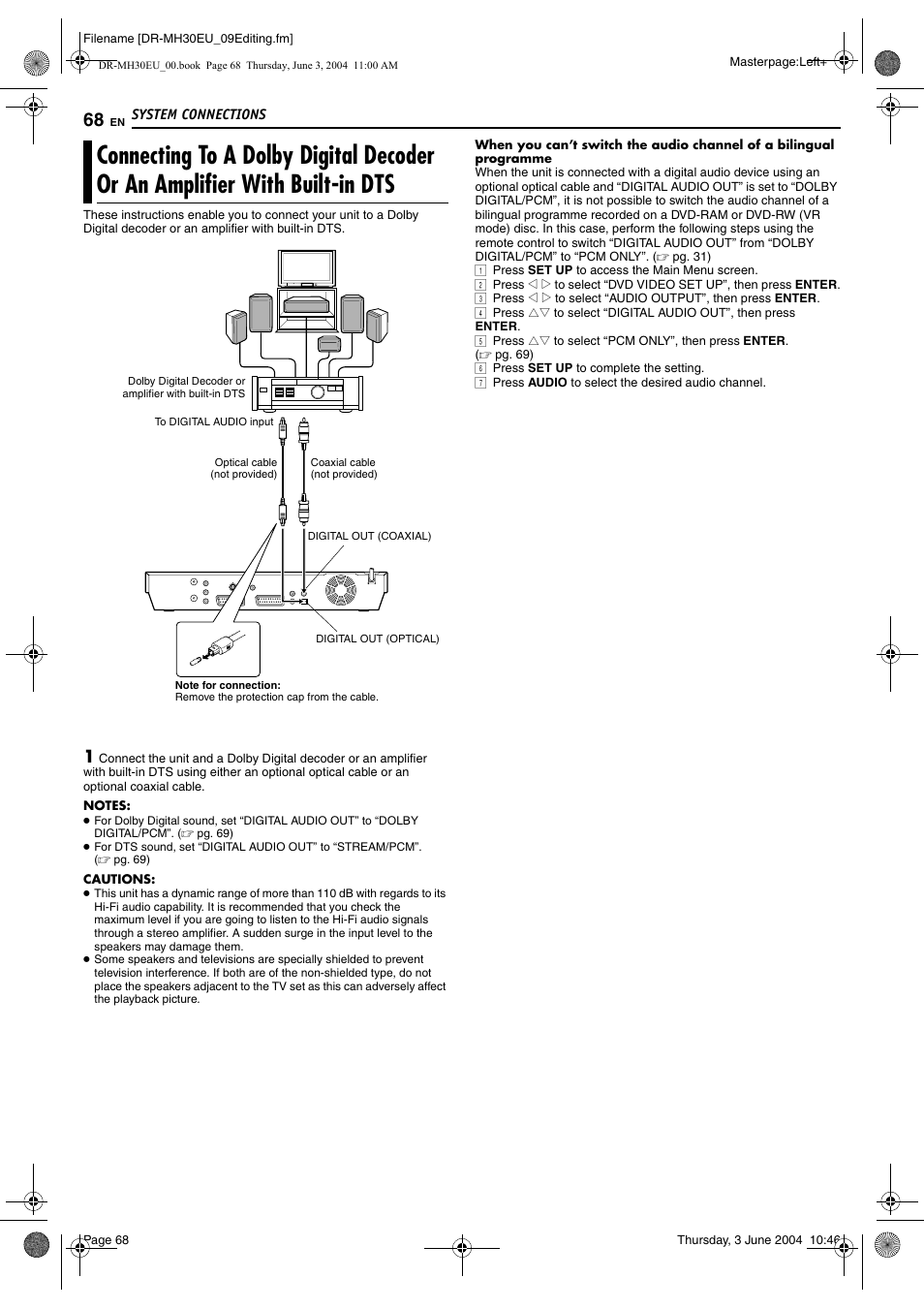 Built-in dts, Mode) disc, Pg. 68) in th | JVC DR-MH20B User Manual | Page 68 / 92