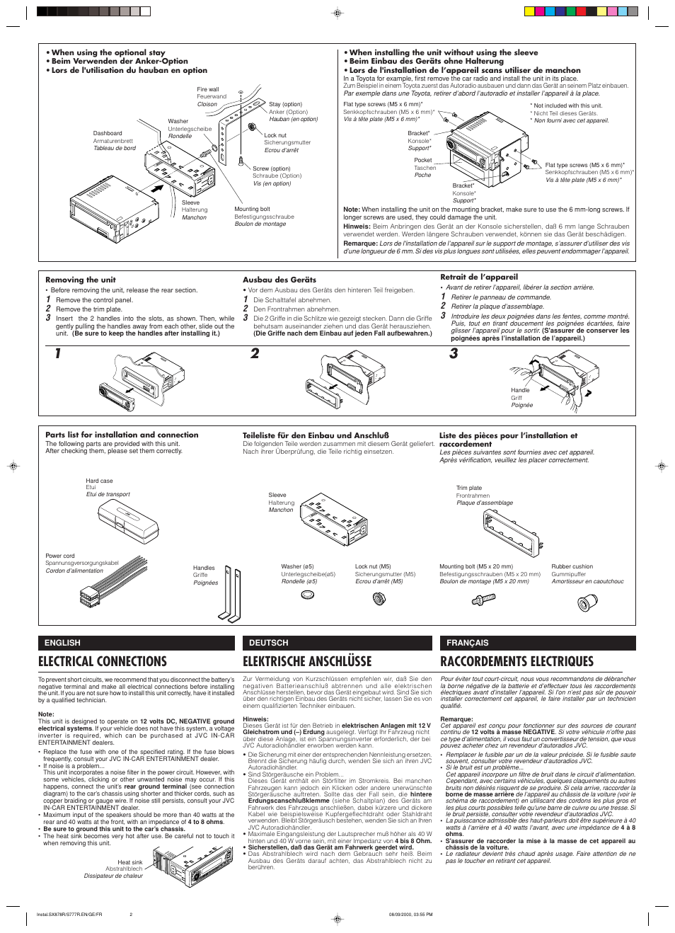 Electrical connections, Elektrische anschlusse, Raccordements electriques | Elektrische anschlüsse | JVC KD-S8R User Manual | Page 2 / 4