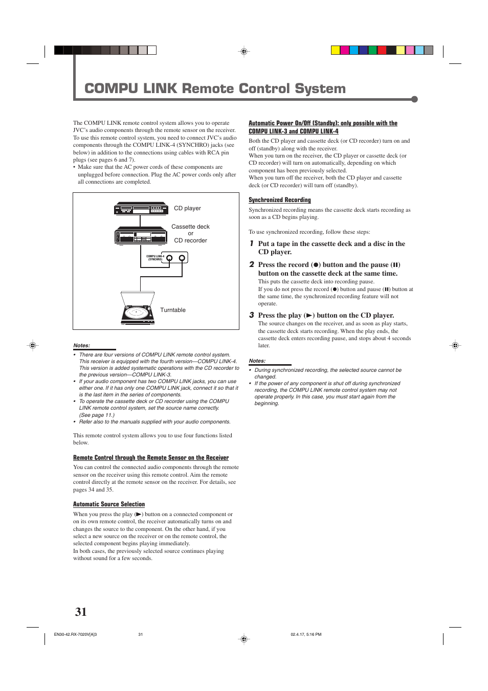 Compu link remote control system | JVC RX-7022VSL User Manual | Page 34 / 46