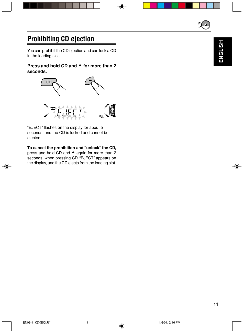 Prohibiting cd ejection | JVC KD-S50 User Manual | Page 11 / 25