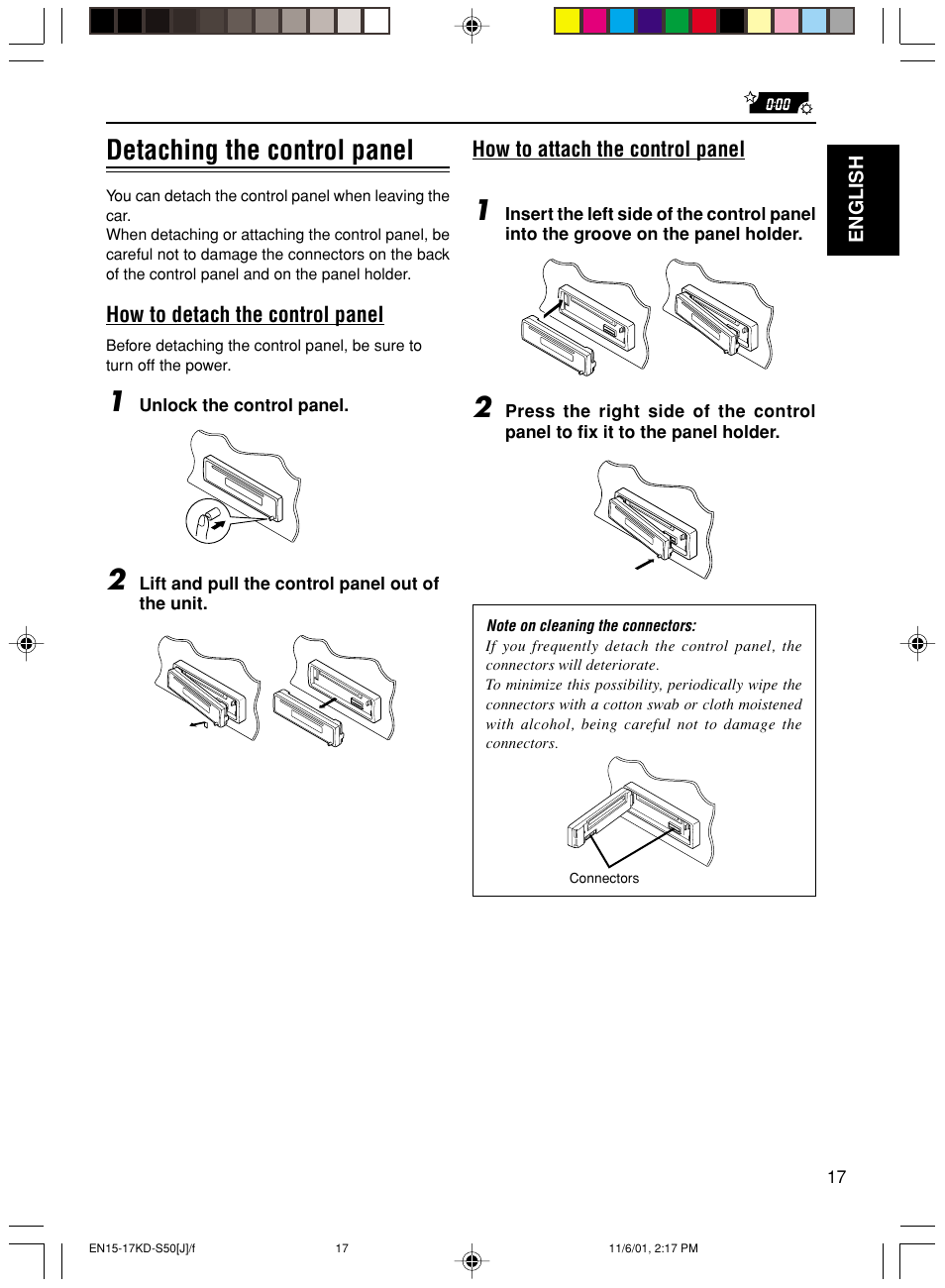 Detaching the control panel | JVC KD-S50 User Manual | Page 17 / 25