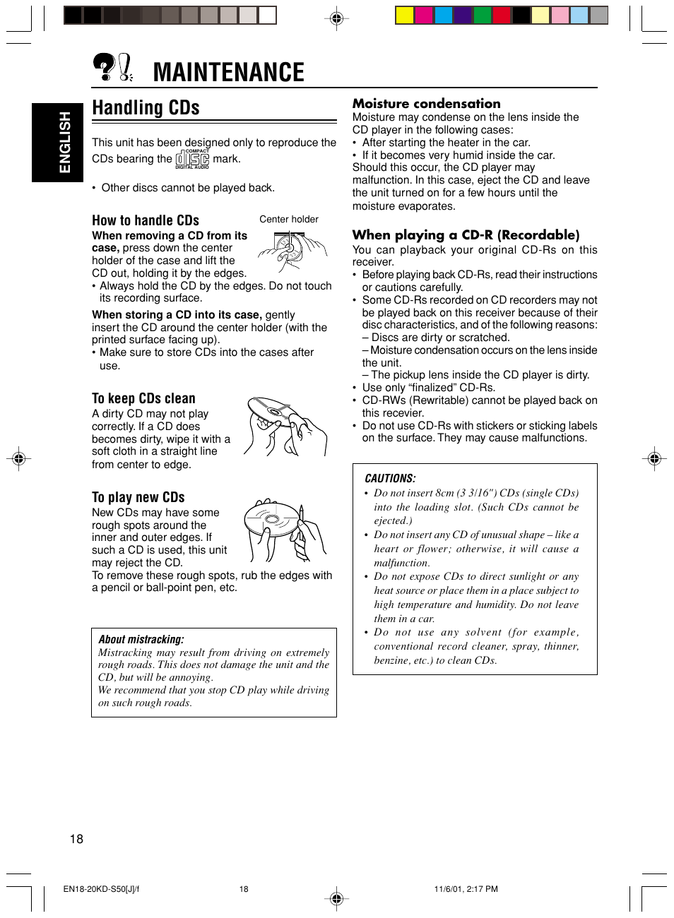 Maintenance, Handling cds, English | How to handle cds | JVC KD-S50 User Manual | Page 18 / 25