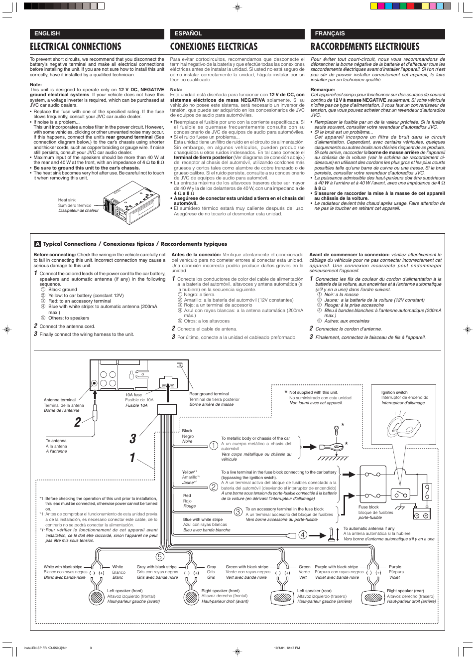 Electrical connections, Raccordements electriques, Conexiones electricas | JVC KD-S50 User Manual | Page 24 / 25