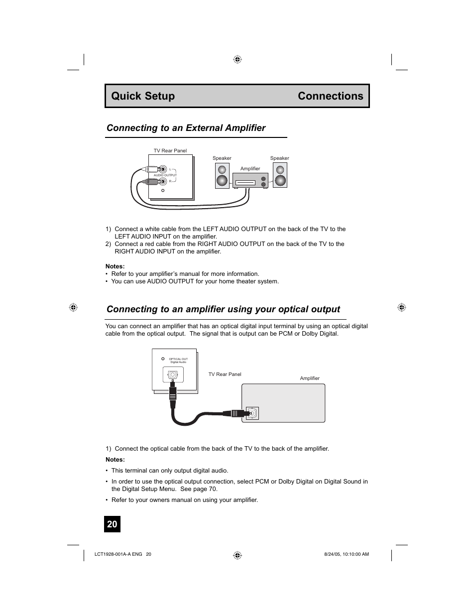 Quick setup connections | JVC HD-52G456 User Manual | Page 20 / 88