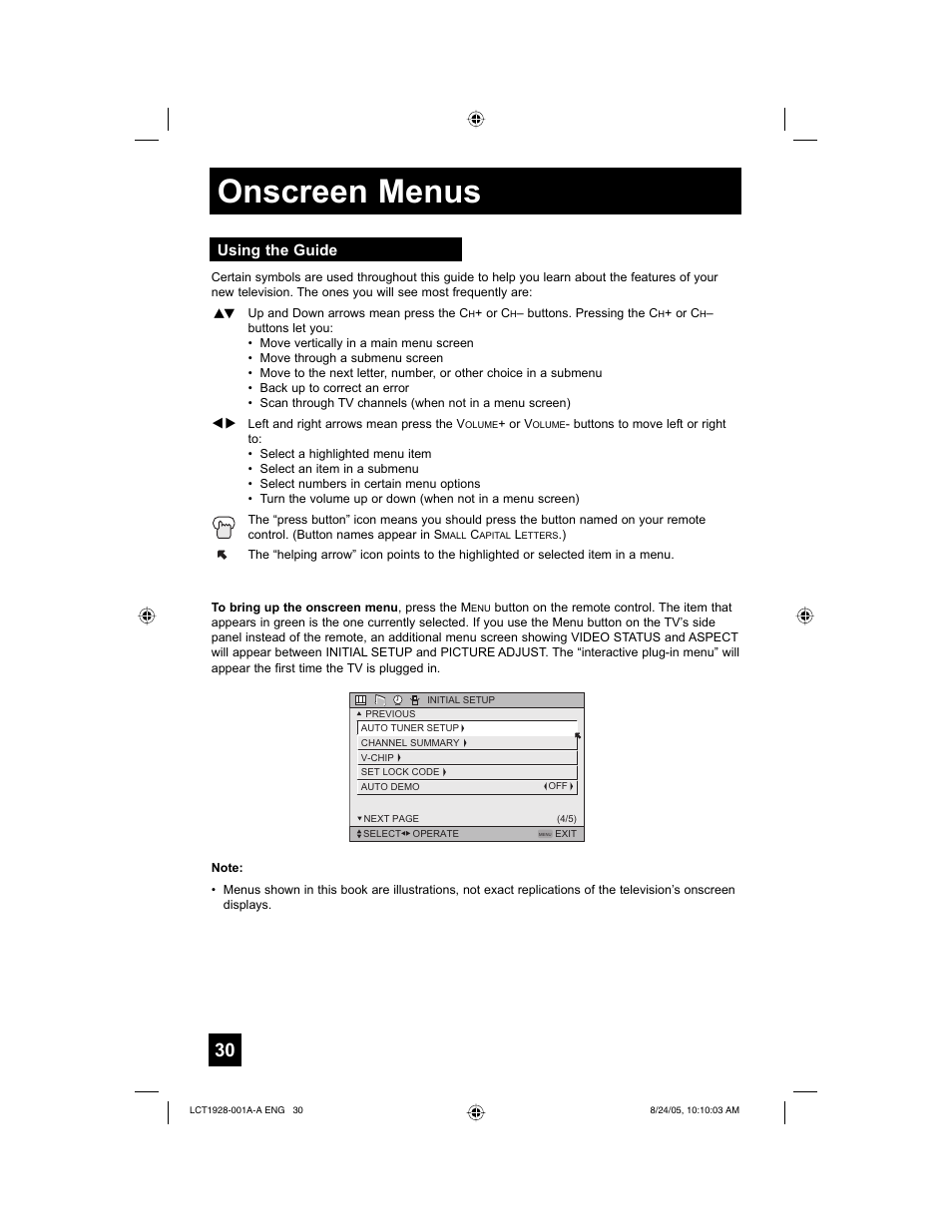 Onscreen menus, Using the guide | JVC HD-52G456 User Manual | Page 30 / 88