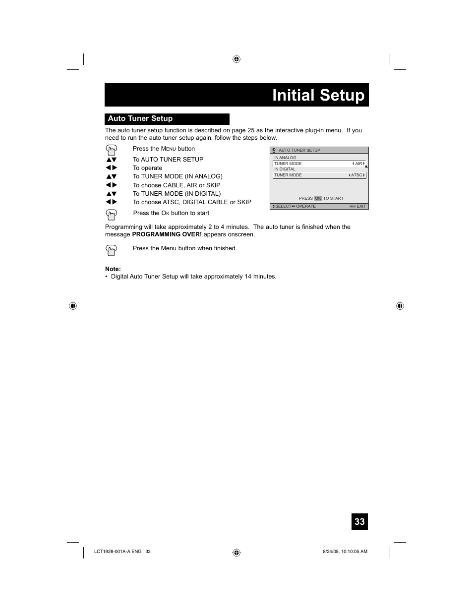 Initial setup | JVC HD-52G456 User Manual | Page 33 / 88