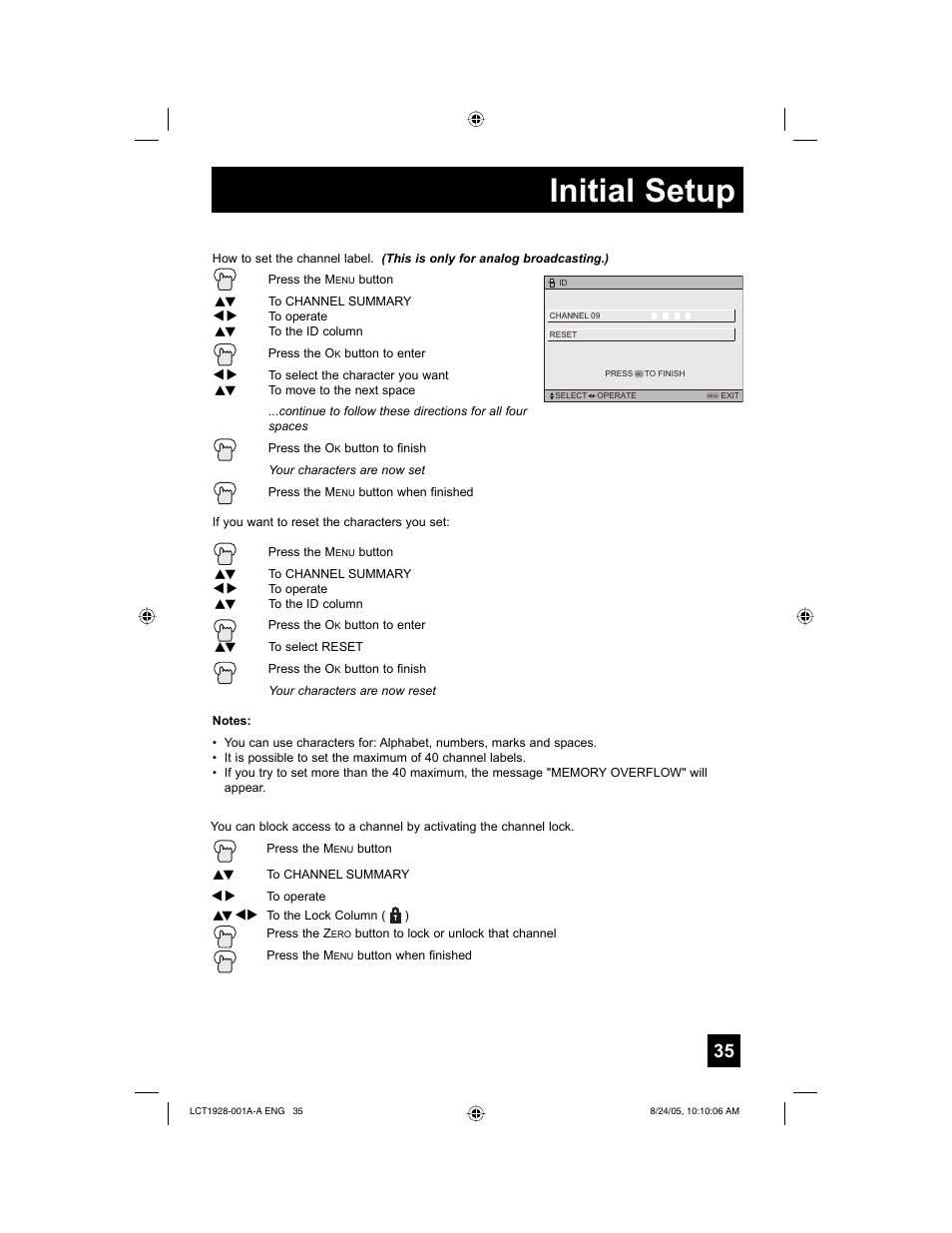 Initial setup | JVC HD-52G456 User Manual | Page 35 / 88