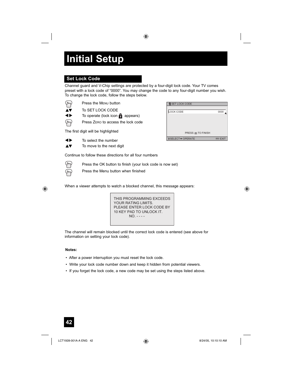 Initial setup | JVC HD-52G456 User Manual | Page 42 / 88