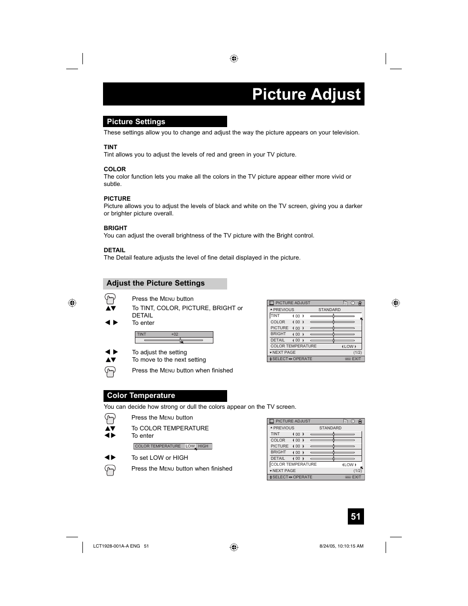 Picture adjust | JVC HD-52G456 User Manual | Page 51 / 88