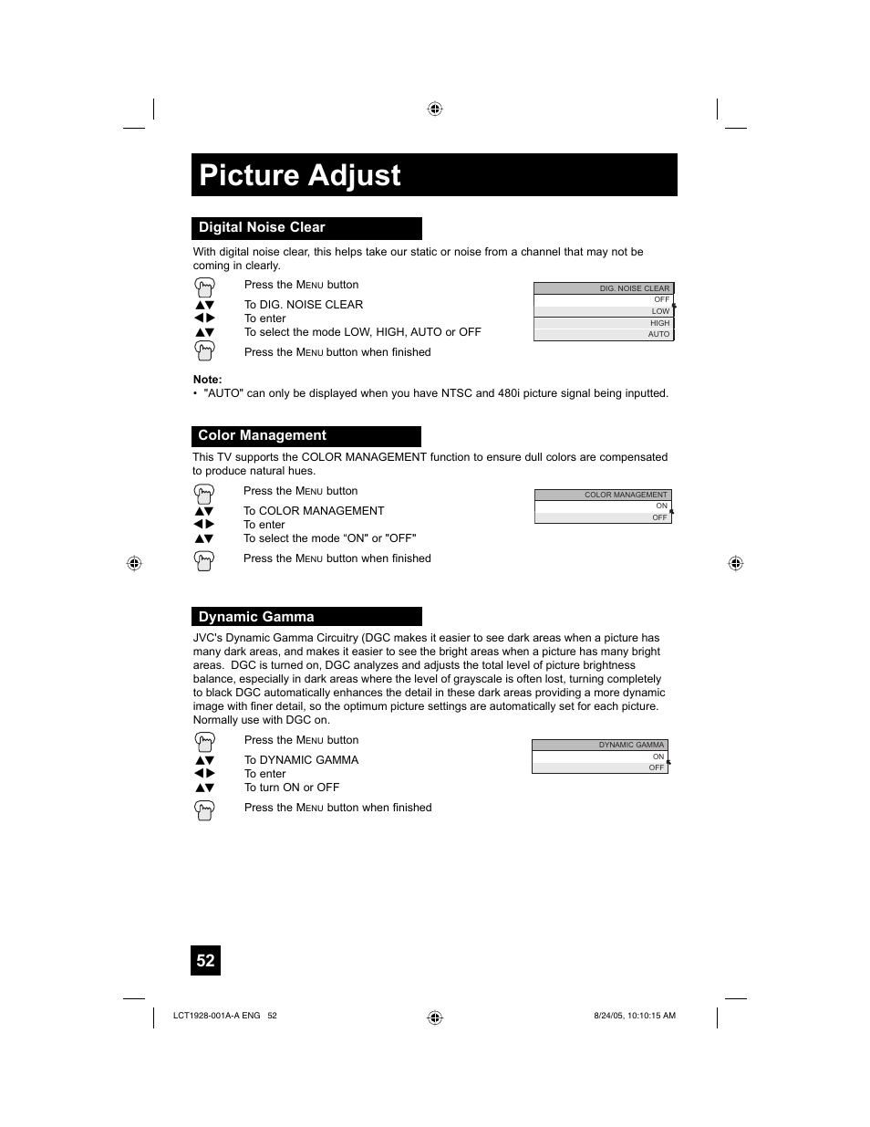 Picture adjust | JVC HD-52G456 User Manual | Page 52 / 88