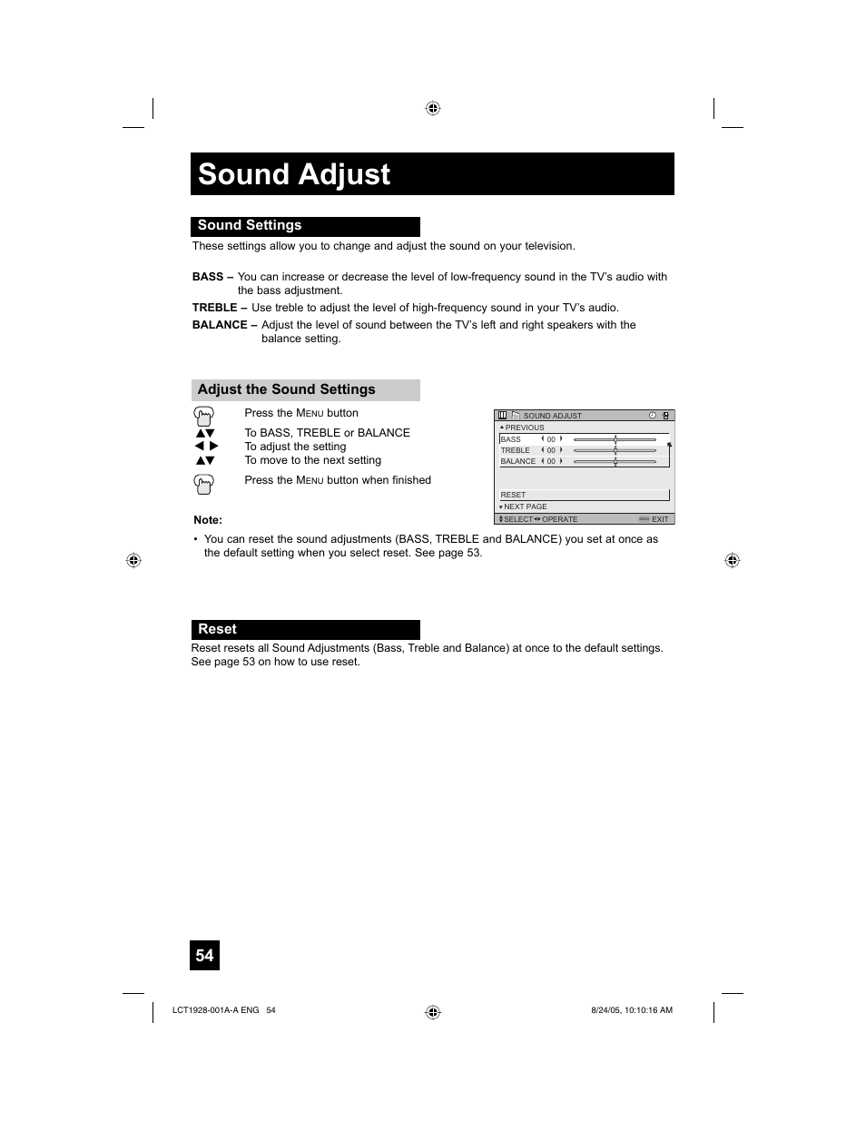 Sound adjust | JVC HD-52G456 User Manual | Page 54 / 88