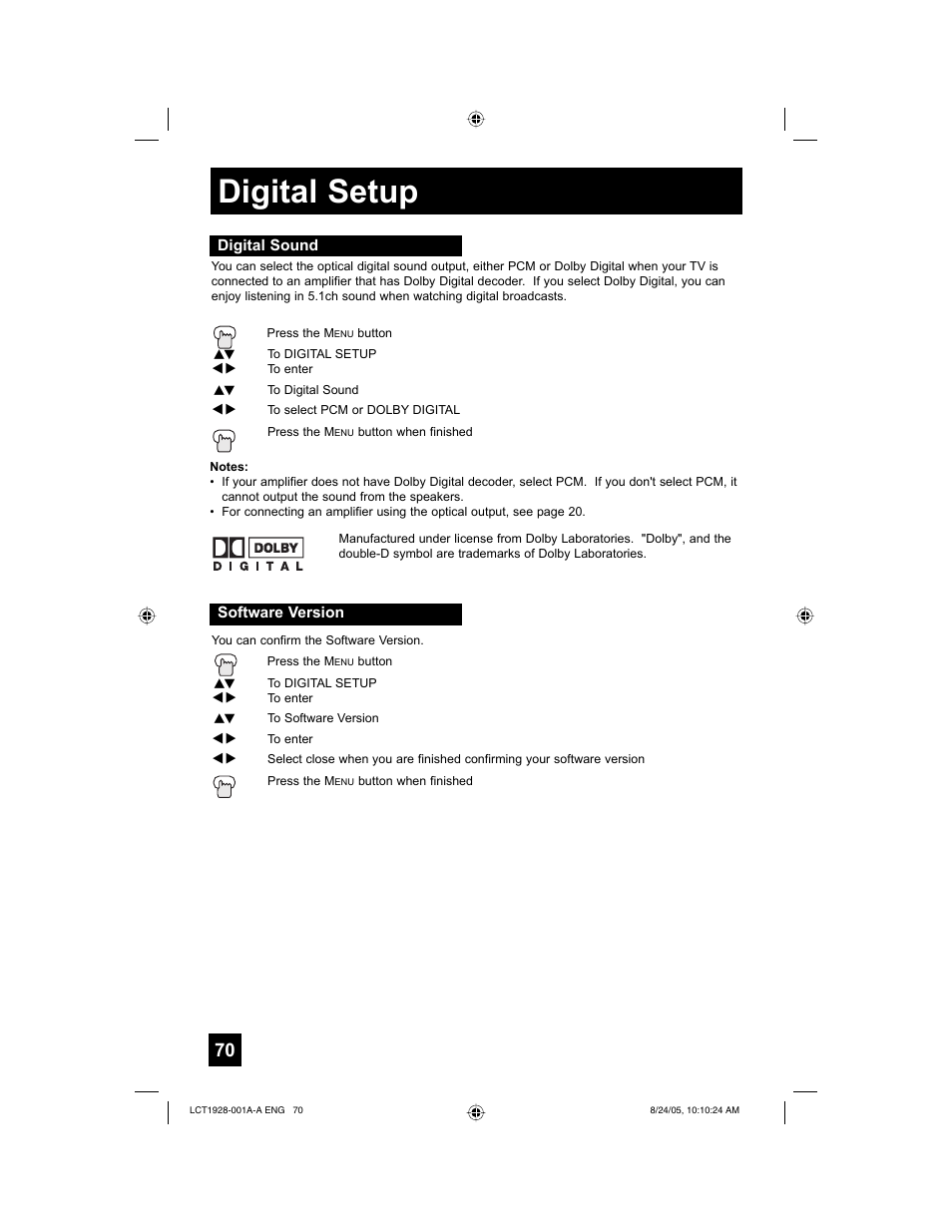 Digital setup | JVC HD-52G456 User Manual | Page 70 / 88