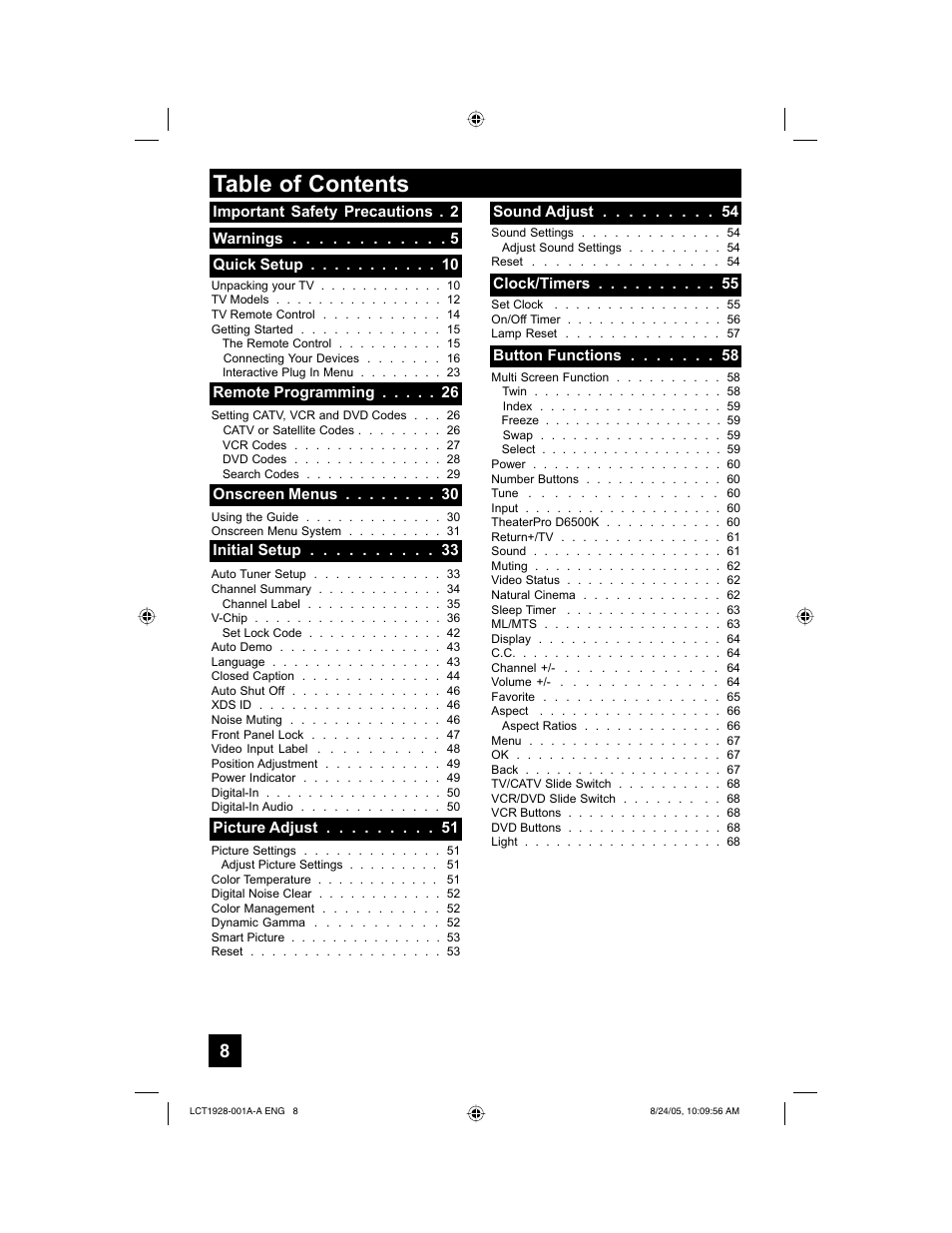 JVC HD-52G456 User Manual | Page 8 / 88