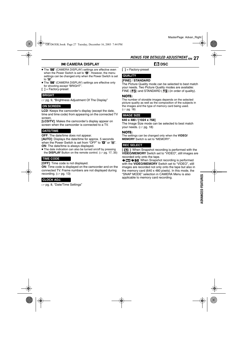 Pg. 27), st, Pg. 27), Pg. 27 | JVC GR-D63 User Manual | Page 27 / 56