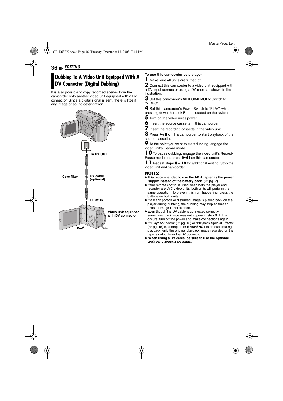 Digital dubbing) | JVC GR-D63 User Manual | Page 36 / 56