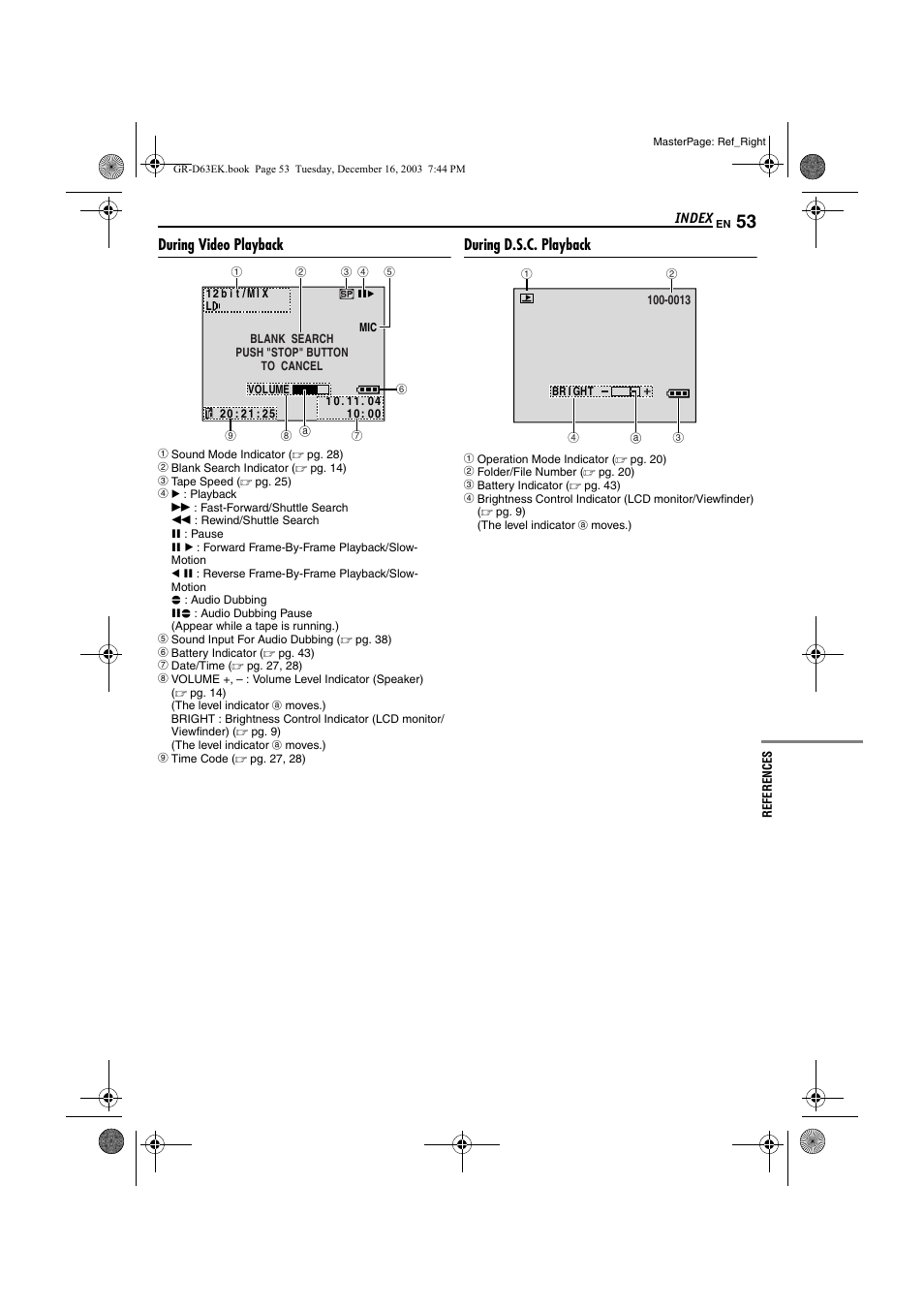 During video playback, During d.s.c. playback | JVC GR-D63 User Manual | Page 53 / 56