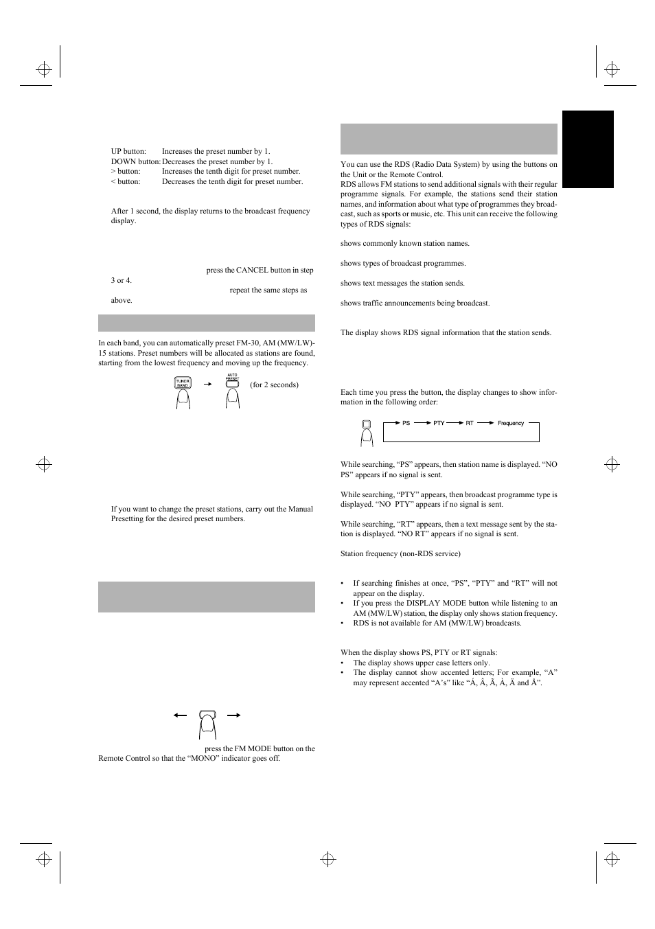 Auto presetting to change the fm reception mode, Receiving fm stations with rds | JVC UX-5500R User Manual | Page 13 / 23