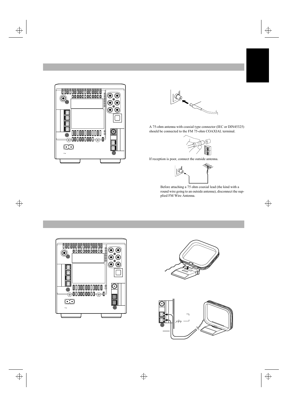 Connecting the fm antenna, Connecting the am (mw/lw) antenna, 3engli s h | JVC UX-5500R User Manual | Page 7 / 23