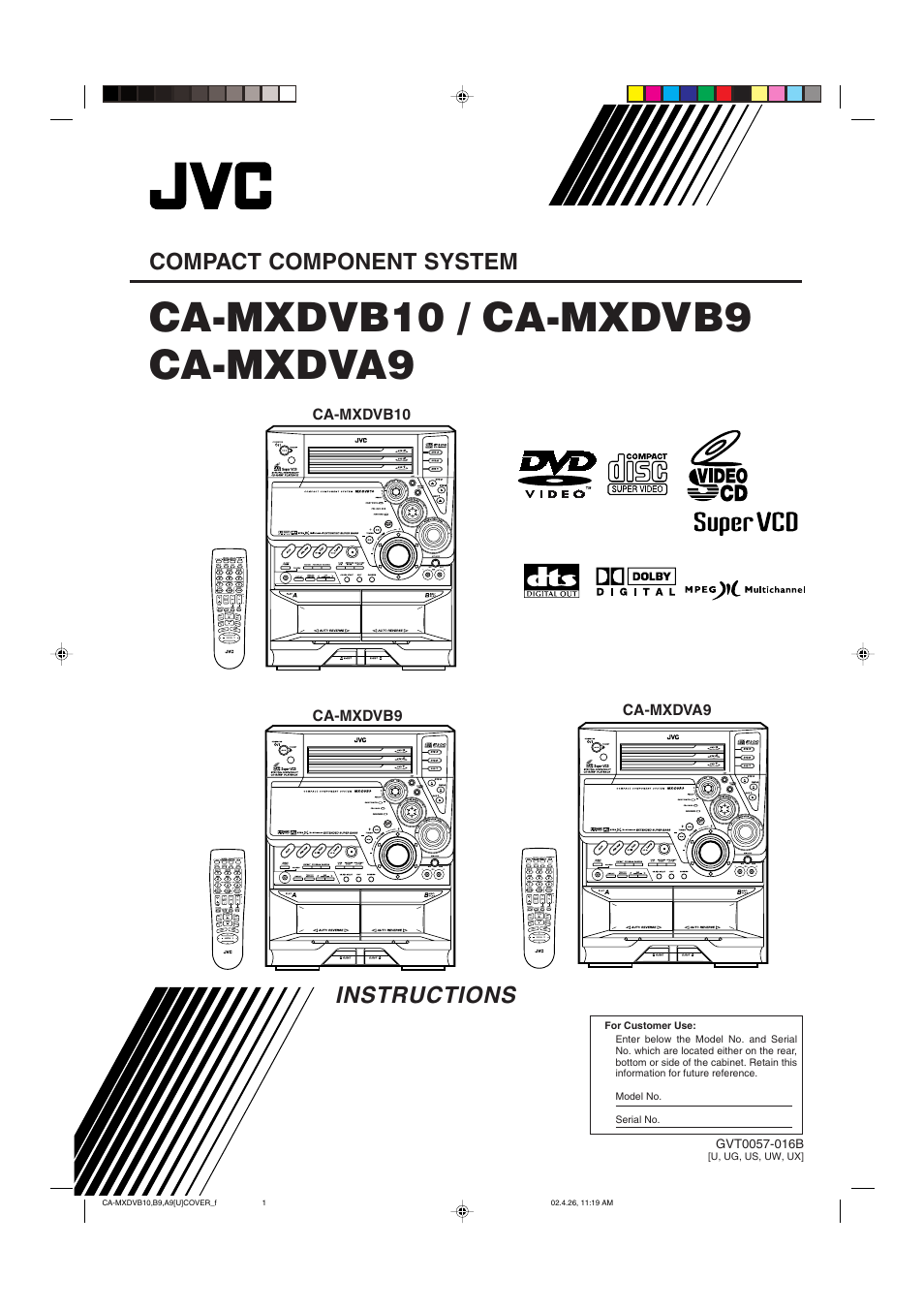 JVC CA-MXDVA9 User Manual | 72 pages