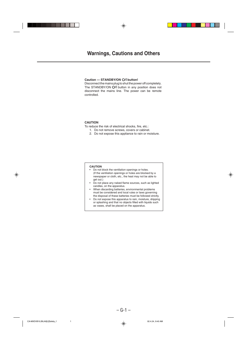 Warnings, cautions and others | JVC CA-MXDVA9 User Manual | Page 2 / 72