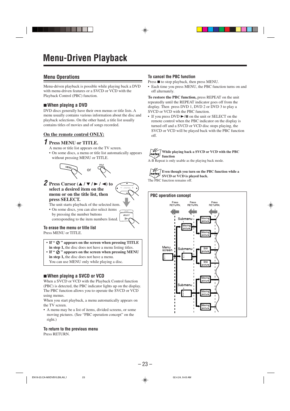 Menu-driven playback | JVC CA-MXDVA9 User Manual | Page 26 / 72