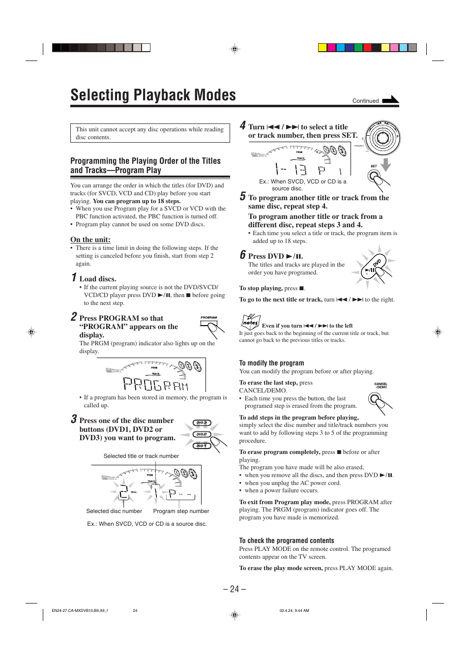 Selecting playback modes | JVC CA-MXDVA9 User Manual | Page 27 / 72